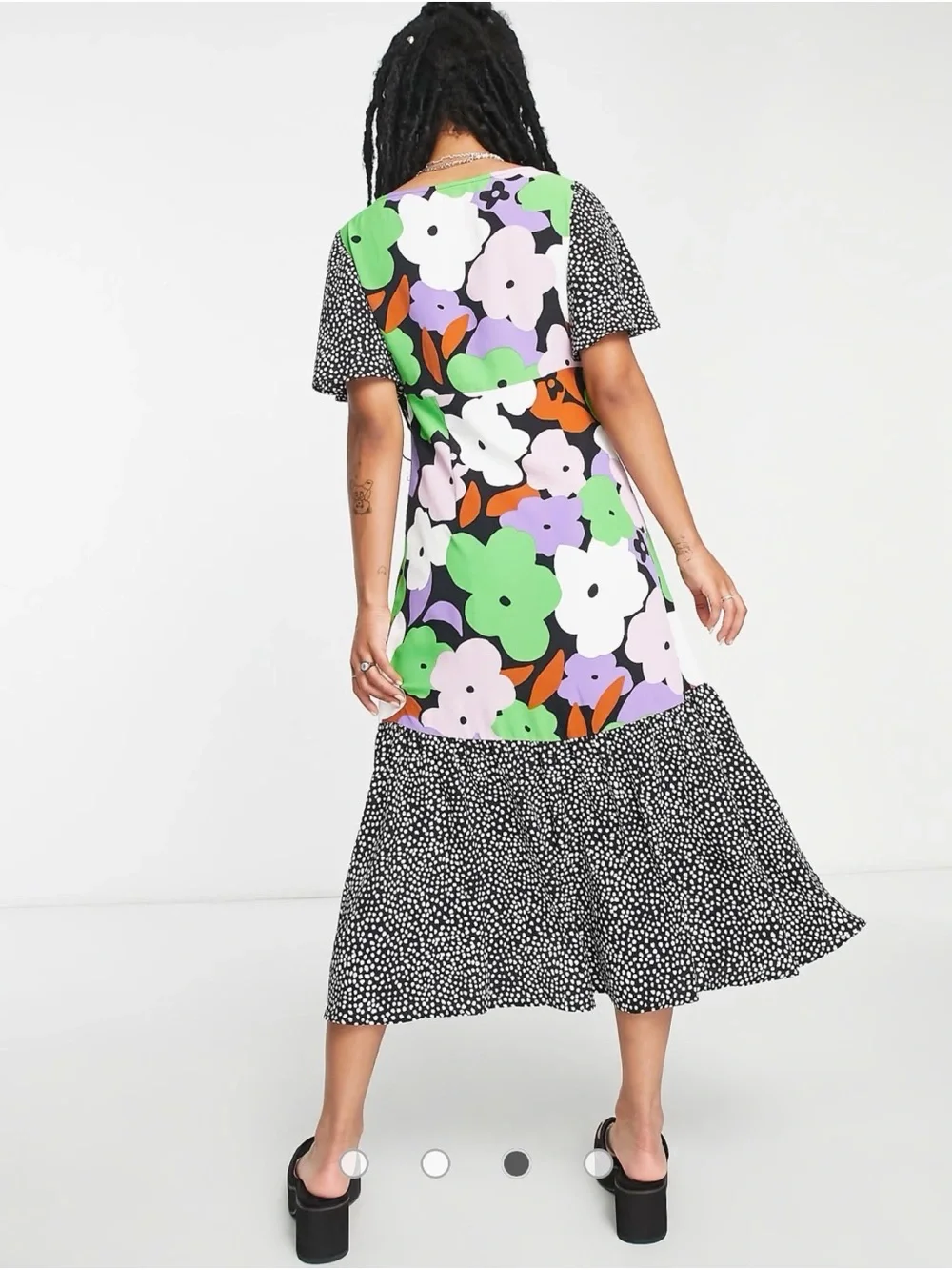 Sold Topshop Mixed Print Floral Polka Dot Midi Dress Multi-Color Flutter Sleeve - Picture 4 of 13